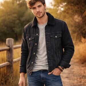 Madewell SZ S Men's Sherpa Classic Jean Jacket in Black AA394 $175